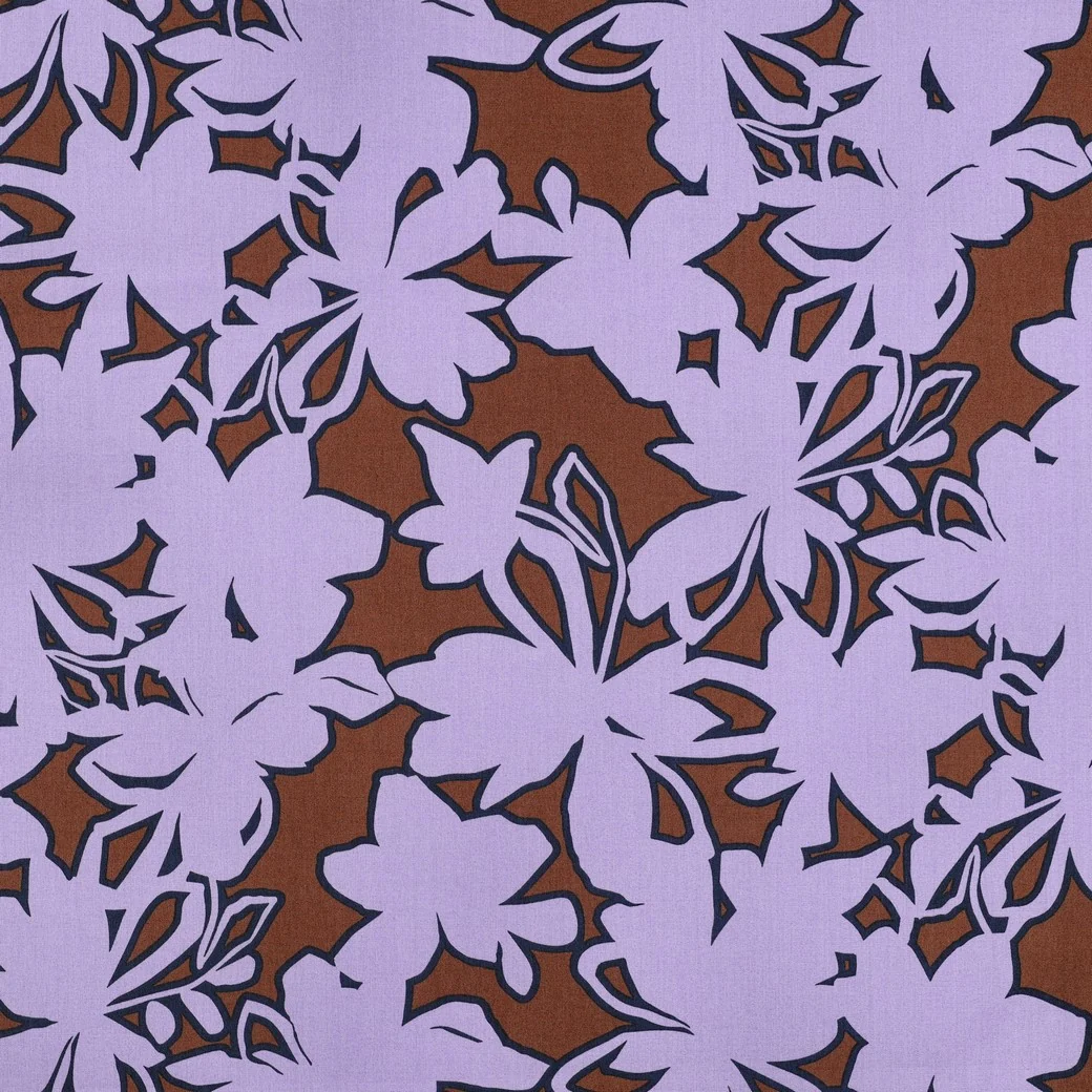 Fine poplin bloemen donkerbruin/lila - Afbeelding 3